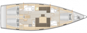 Schemat jachtu Hanse 458, wersja 3-kabinowa, 2-łazienki | Charter.pl